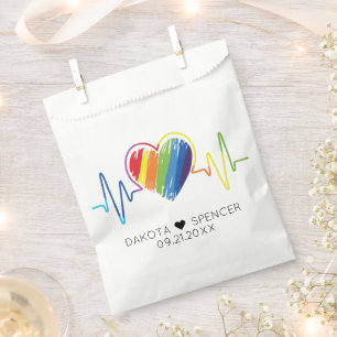 Rainbow Heartbeat Abstract Scribble Heart LGBQ Favour Bags