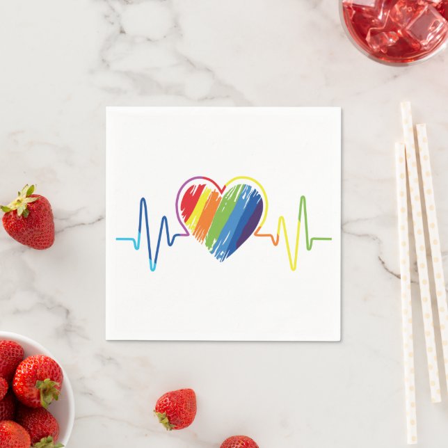 Rainbow Heartbeat | Abstract Scribble Heart Napkin (Insitu)