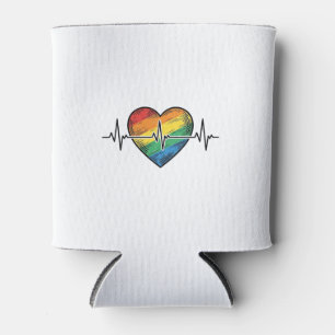 Rainbow Heartbeat Heart Vintage Engraving Design_1 Can Cooler