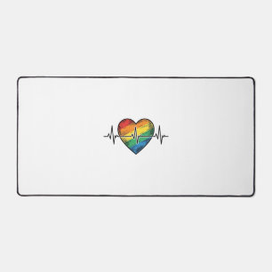 Rainbow Heartbeat Heart Vintage Engraving Design_1 Desk Mat