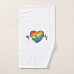 Rainbow Heartbeat Heart Vintage Engraving Design_1 Hand Towel