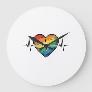 Rainbow Heartbeat Heart Vintage Engraving Design_1 Large Clock