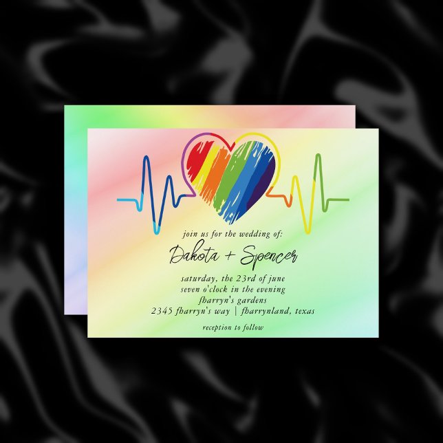 Rainbow Heartbeat | Paint Scribble Heart Wedding Invitation (Creator Uploaded)