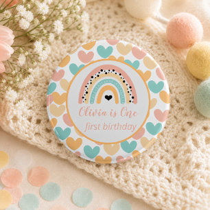 Rainbow & Hearts 1st Birthday Party 3 Cm Round Badge