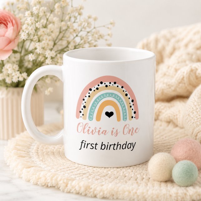 Rainbow & Hearts 1st Birthday Party Coffee Mug (Rainbow & Hearts 1st Birthday Party Coffee Mug)