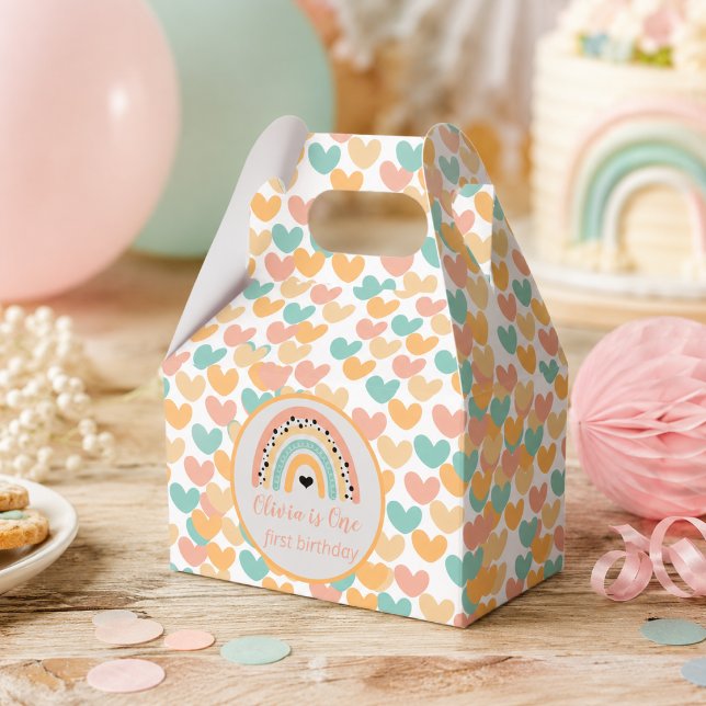 Rainbow & Hearts 1st Birthday Party Favour Box (Rainbow & Hearts 1st Birthday Party Favor Boxes)