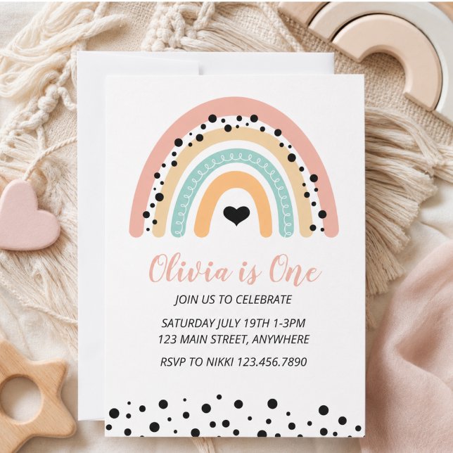 Rainbow & Hearts 1st Birthday Party Invitation (Rainbow & Hearts 1st Birthday Party Invitation)