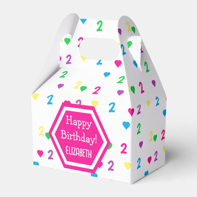 Rainbow Hearts 2nd Birthday Favour Box (Front Side)