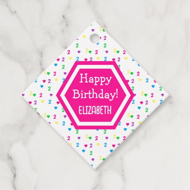 Rainbow Hearts 2nd Birthday Favour Tags (Front)