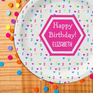 Rainbow Hearts 2nd Birthday Paper Plate