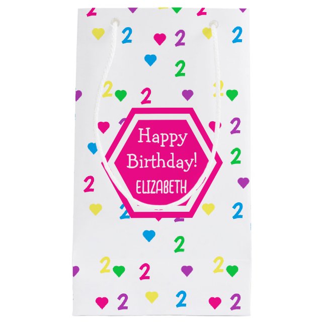 Rainbow Hearts 2nd Birthday Small Gift Bag (Front)