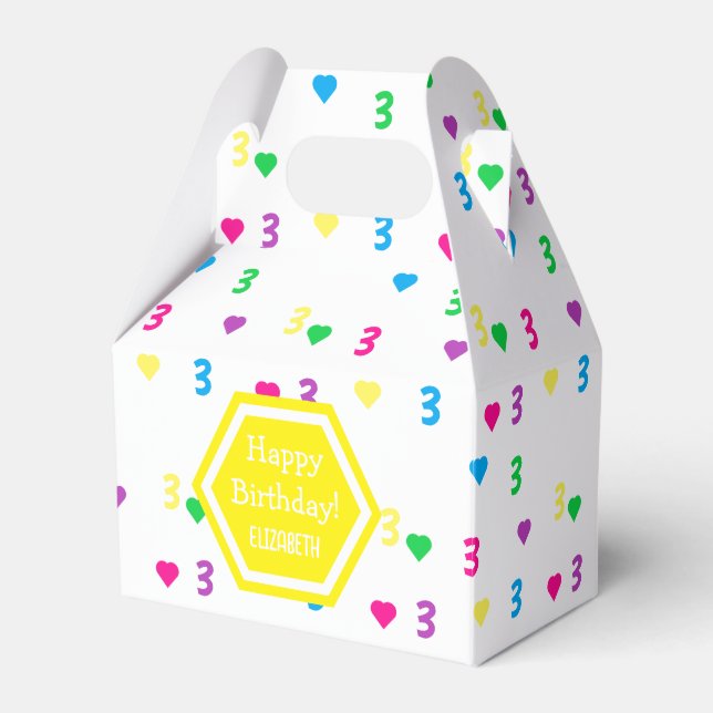 Rainbow Hearts 3rd Birthday Favour Box (Front Side)
