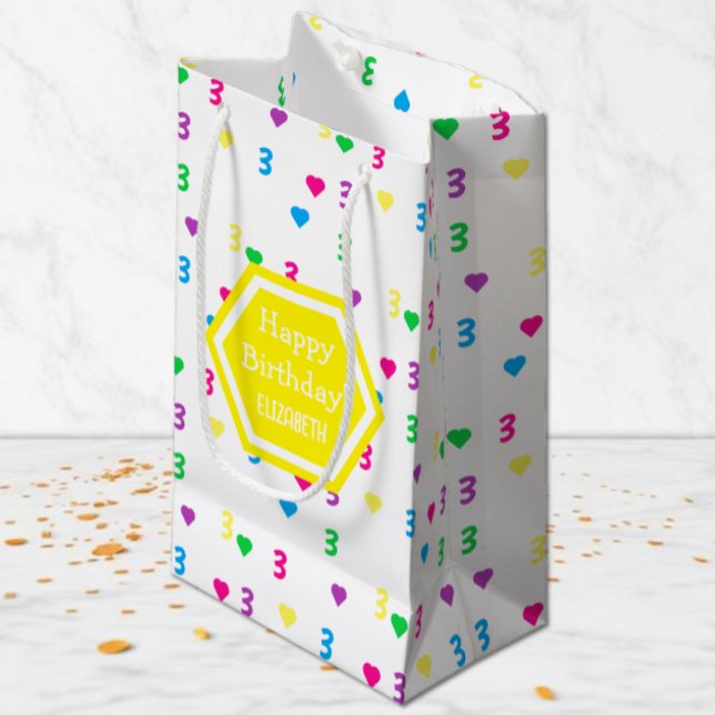 Rainbow Hearts 3rd Birthday Small Gift Bag (Creator Uploaded)