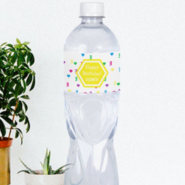 Rainbow Hearts 3rd Birthday Water Bottle Label (Creator Uploaded)