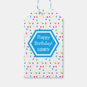 Rainbow Hearts 4th Birthday Gift Tags