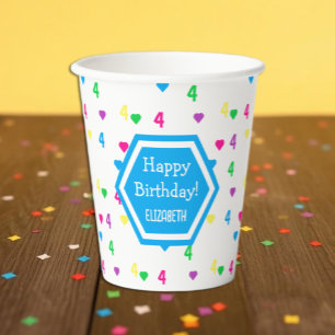 Rainbow Hearts 4th Birthday Paper Cups