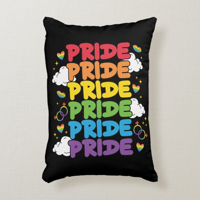 Rainbow, Hearts and Clouds - Repeated Pride Decorative Cushion (Front(Vertical))