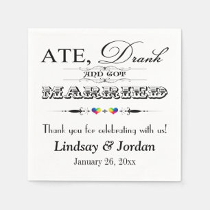 Rainbow Hearts and Scrolls Wedding Napkins