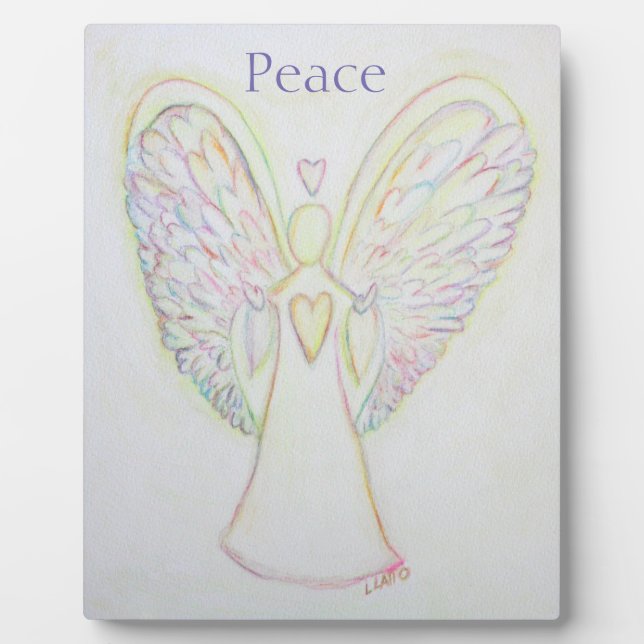Rainbow Hearts Angel Peace Art Custom Plaque (Front)