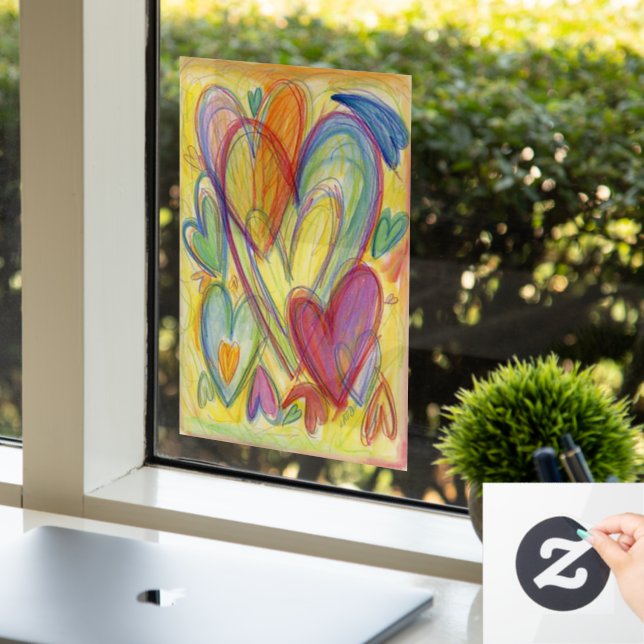 Rainbow Hearts Art Decoration Window Cling (Office)