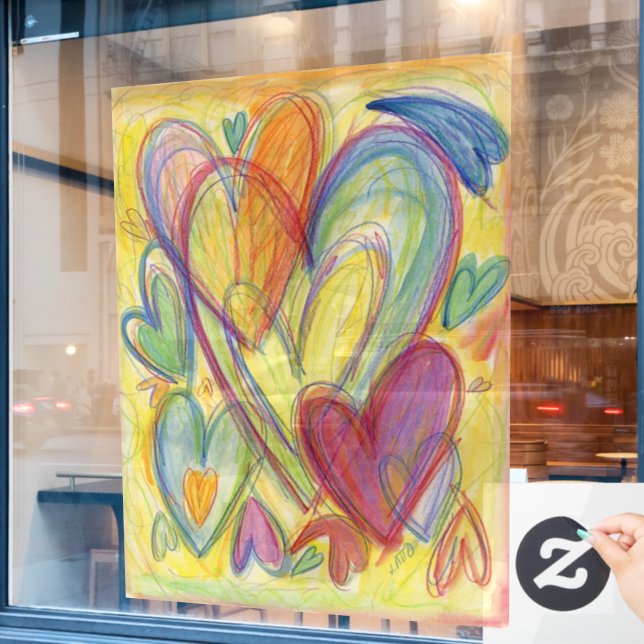 Rainbow Hearts Art Decoration Window Clings (Cafe Window)