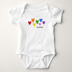 Rainbow Hearts Baby NAME Love Artisan Colourful Fu Baby Bodysuit