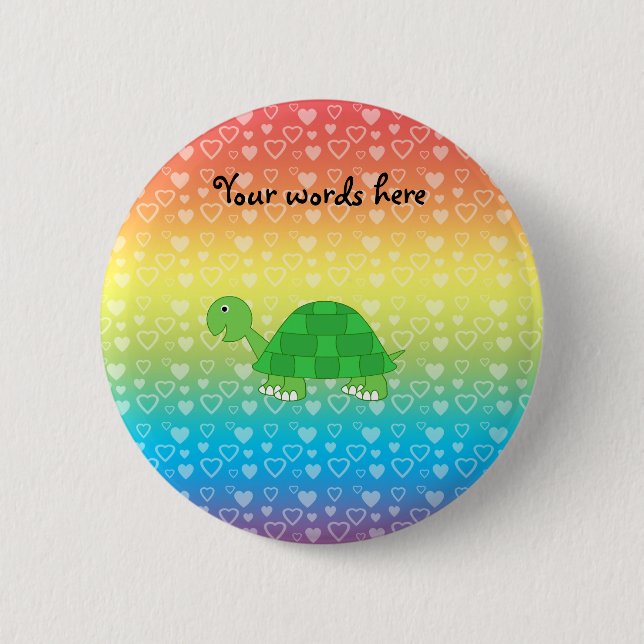 Rainbow hearts baby turtle 6 cm round badge (Front)