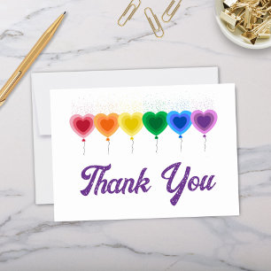 Rainbow Hearts Balloons Folded Thank You Cards