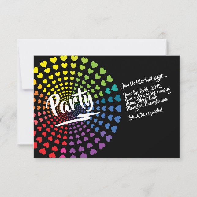 RAINBOW HEARTS Bat Mitzvah Party Card (Front)