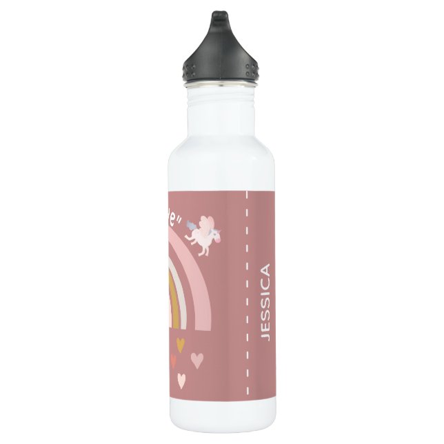 Rainbow Hearts Believe in Unicorns Personalised 710 Ml Water Bottle (Right)