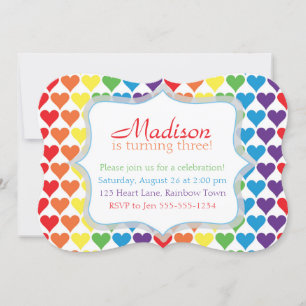 Rainbow Hearts Birthday Invitation