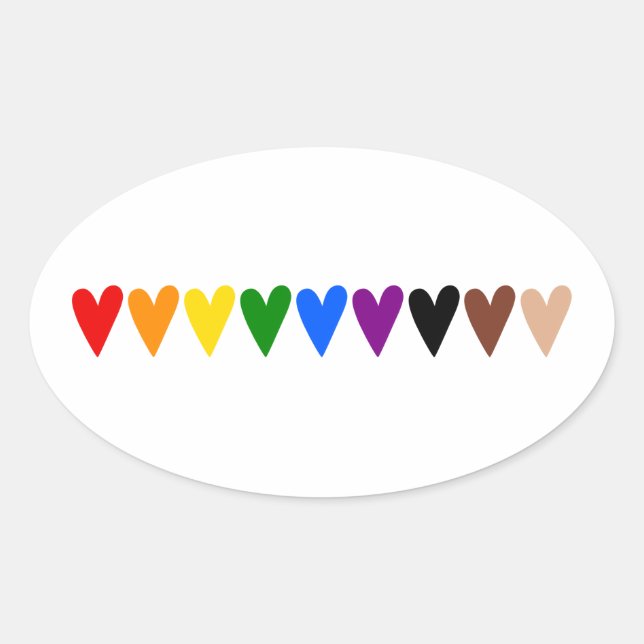Rainbow hearts, black lives matter oval sticker (Front)