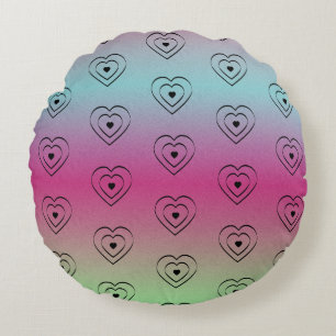 Rainbow Hearts Black Pride Heart Round Cushion
