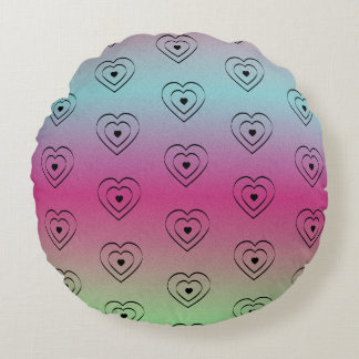 Rainbow Hearts Black Pride Heart Round Cushion