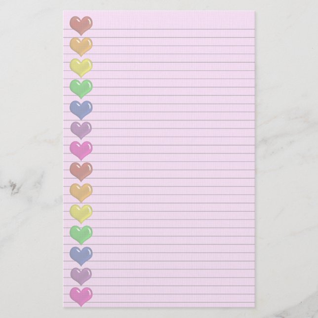 Rainbow Hearts Border optional lines stationery (Front)