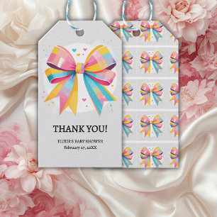 Rainbow Hearts Bow Baby Shower Gift Tags