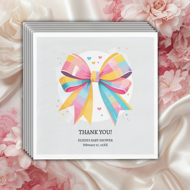 Rainbow Hearts Bow Baby Shower Napkin (Creator Uploaded)
