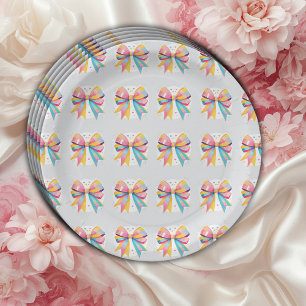Rainbow Hearts Bow Baby Shower Paper Plate