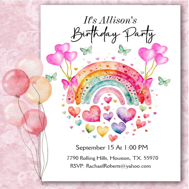 Rainbow Hearts Butterflies Birthday  Invitation (Creator Uploaded)