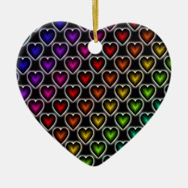 Rainbow Hearts Ceramic Tree Decoration (Front)