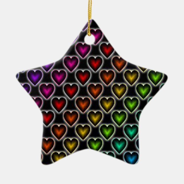 Rainbow Hearts Ceramic Tree Decoration (Front)