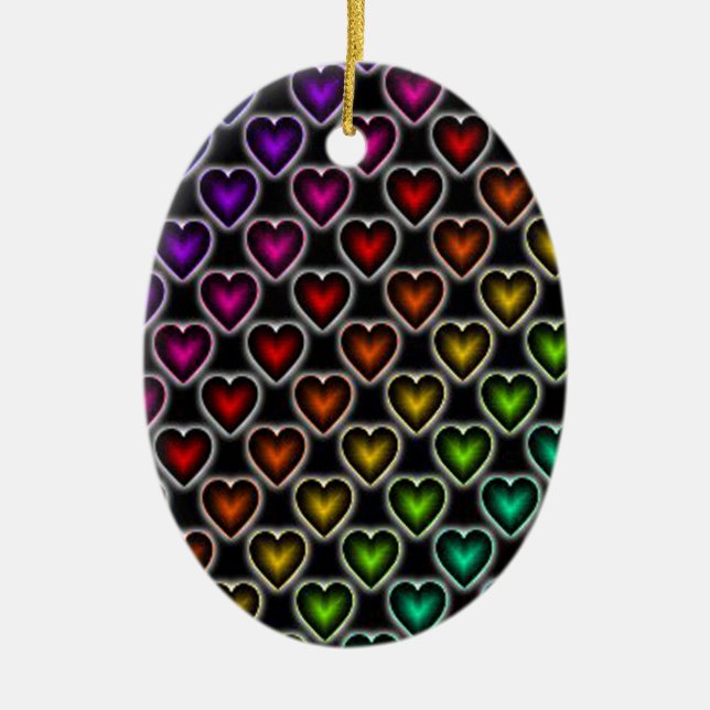 Rainbow Hearts Ceramic Tree Decoration (Front)