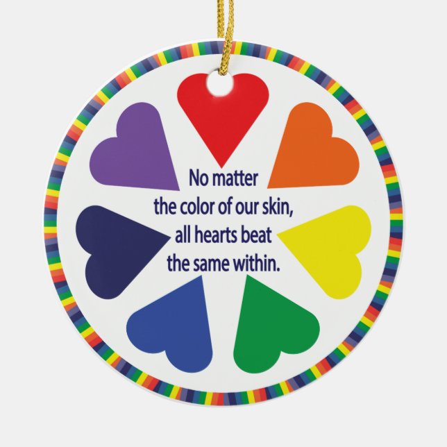 Rainbow Hearts Ceramic Tree Decoration (Front)