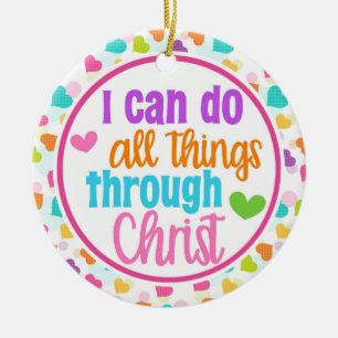 Rainbow Hearts Christian I Can Do All Things Chris Ceramic Tree Decoration