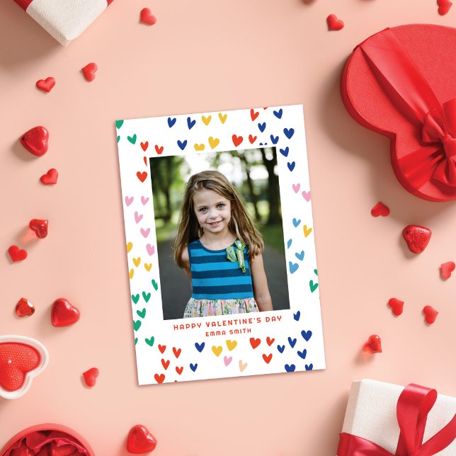 Rainbow Hearts Classroom Valentine's Photo Card (Creator Uploaded)