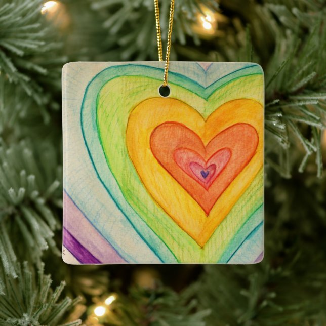 Rainbow Hearts Custom Holiday Gift Ornaments (Tree)