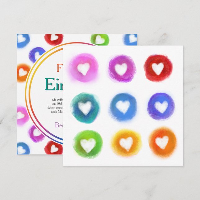 Rainbow hearts Darwins pattern Invitation (Front/Back)