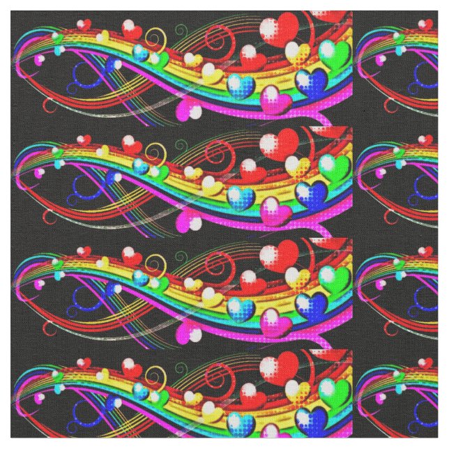 Rainbow Hearts Fabric (Close Up)