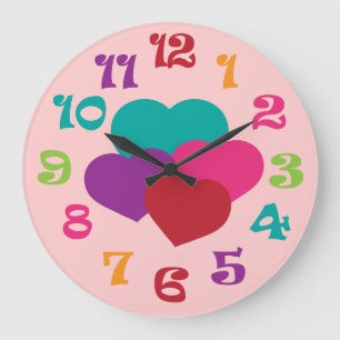 Rainbow Hearts Girls Wall Clock