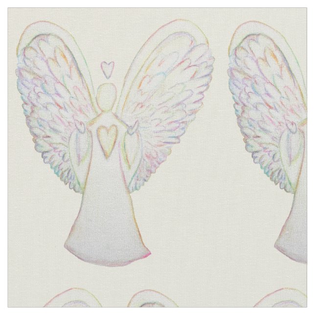Rainbow Hearts Guardian Angel Art Fabric Material (Close Up)